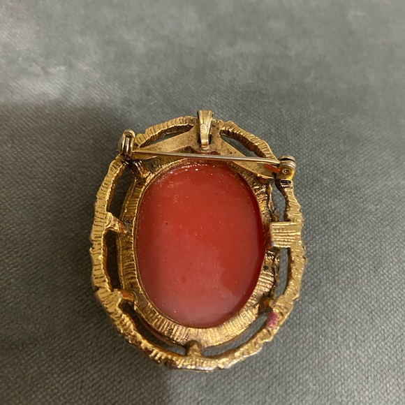 Vintage Large Shell Cameo Pendant and Brooch  with rhinestone